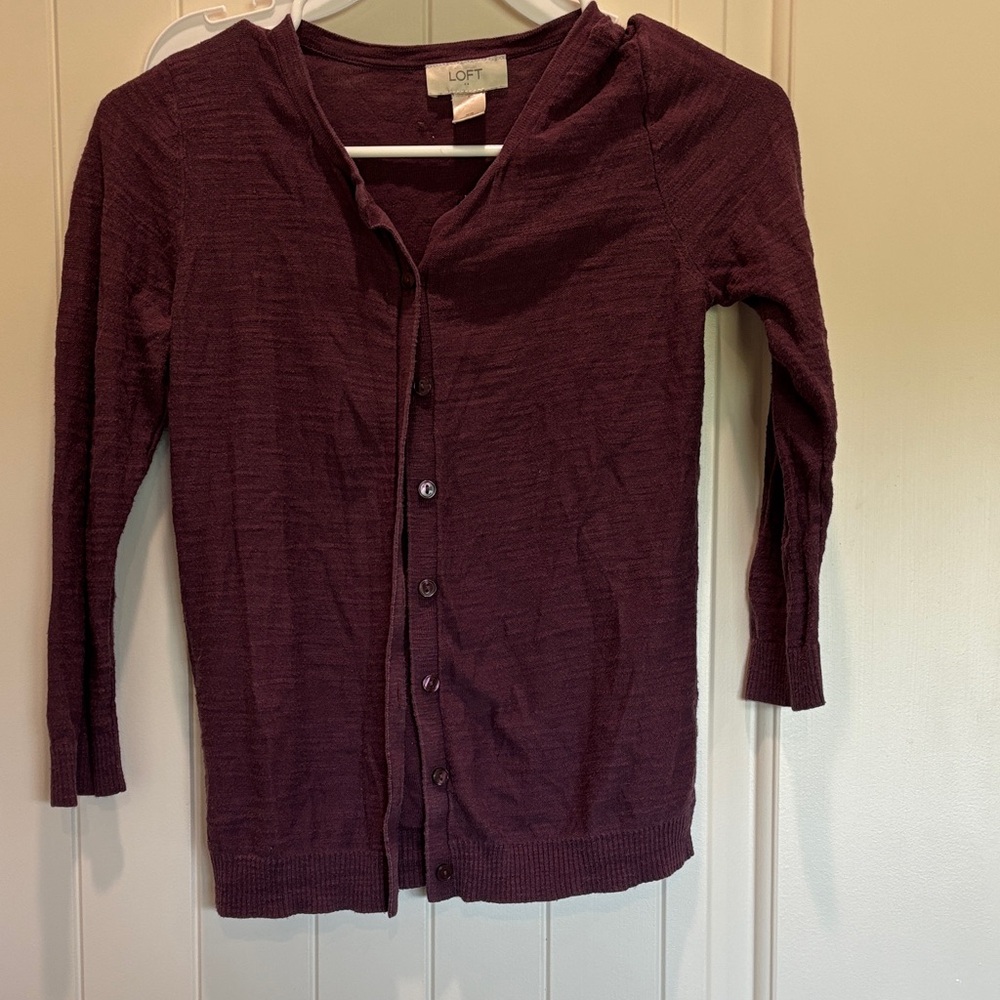 LOFT Deep Purple Button-Up Cardigan